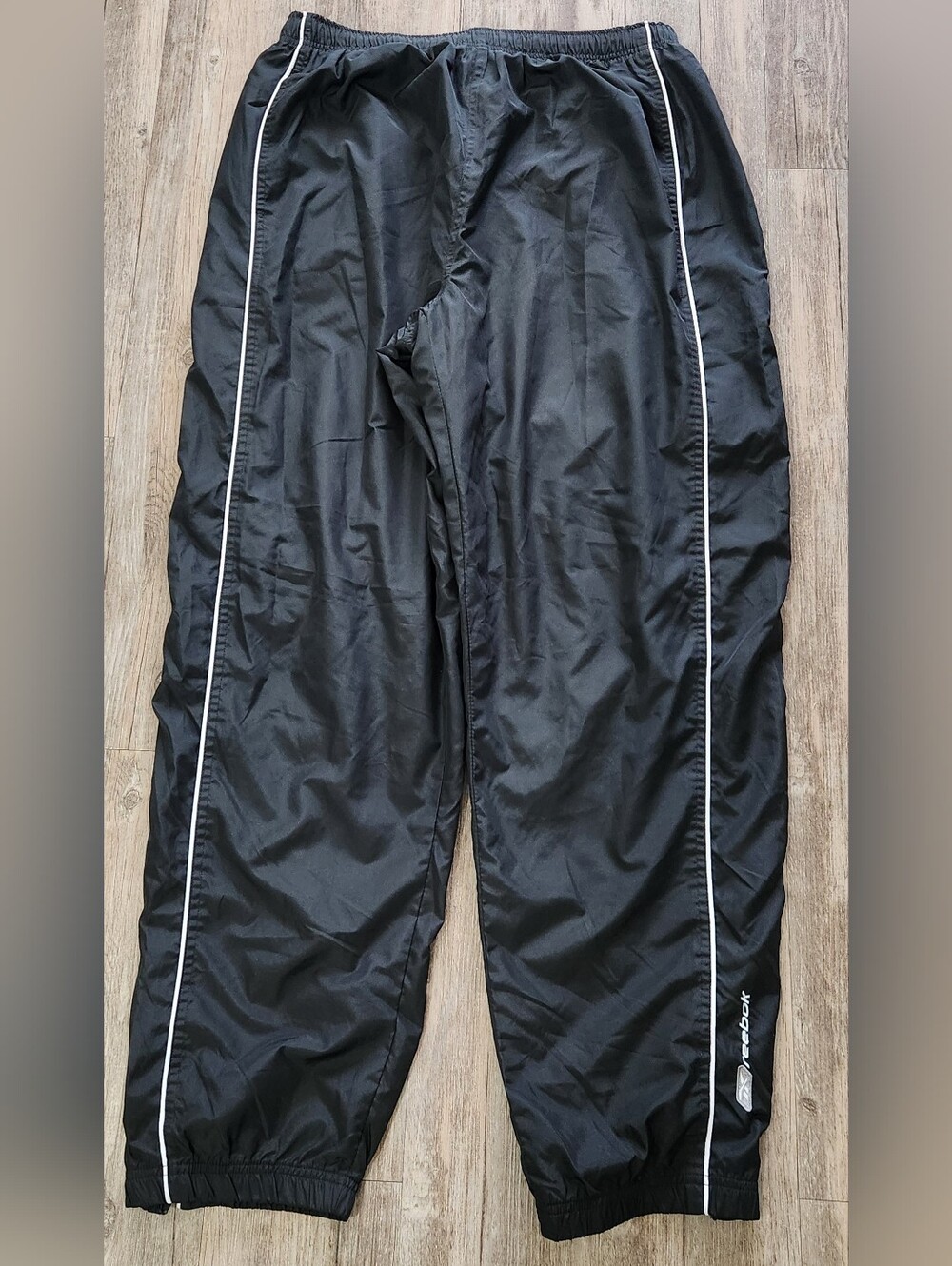 Reebok Vintage Windbreaker Track Pants Y2K Baggy Wide Zipper Black XL Drawstring